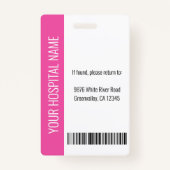 Aangepaste werknemer Foto roze Witte Medische ID Badge (Achterkant)