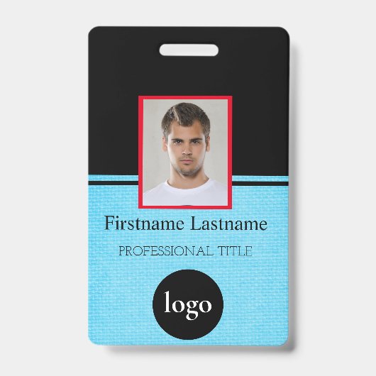 Aangepaste werknemer - Foto, streepjescode, Logo, Badge (Voorzijde)
