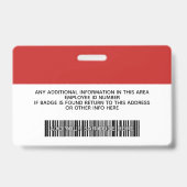 Aangepaste werknemer - Foto, streepjescode, Logo,  Badge (Achterkant)