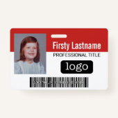 Aangepaste werknemer - Foto, streepjescode, Logo, Badge (Voorkant)