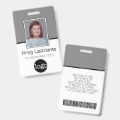 Aangepaste werknemer - foto, streepjescode, logo, badge (Voor- en achterkant)