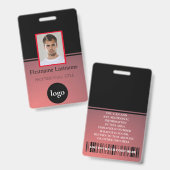 Aangepaste werknemer - Foto, streepjescode, Logo, Badge (Voor- en achterkant)