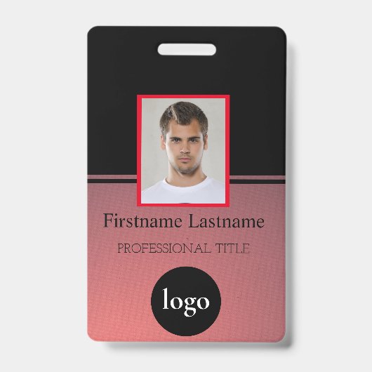 Aangepaste werknemer - Foto, streepjescode, Logo, Badge (Voorzijde)