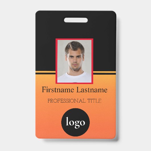 Aangepaste werknemer - Foto, streepjescode, Logo,  Badge (Voorzijde)