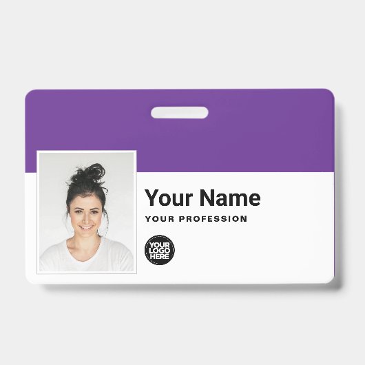 Aangepaste werknemer - Foto, streepjescode, Logo, Badge (Voorzijde)