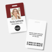 Aangepaste werknemer - Foto, streepjescode, Logo,  Badge (Voor- en achterkant)