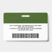 Aangepaste werknemer - Foto, streepjescode, Logo,  Badge (Achterkant)