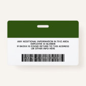 Aangepaste werknemer - Foto, streepjescode, Logo,  Badge (Achterkant)