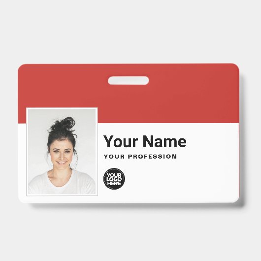 Aangepaste werknemer - Foto, streepjescode, Logo,  Badge (Voorzijde)