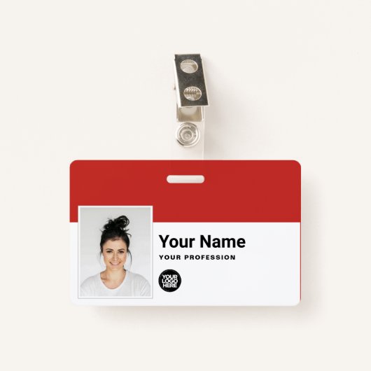 Aangepaste werknemer - Foto, streepjescode, Logo,  Badge (Voorkant met clip)