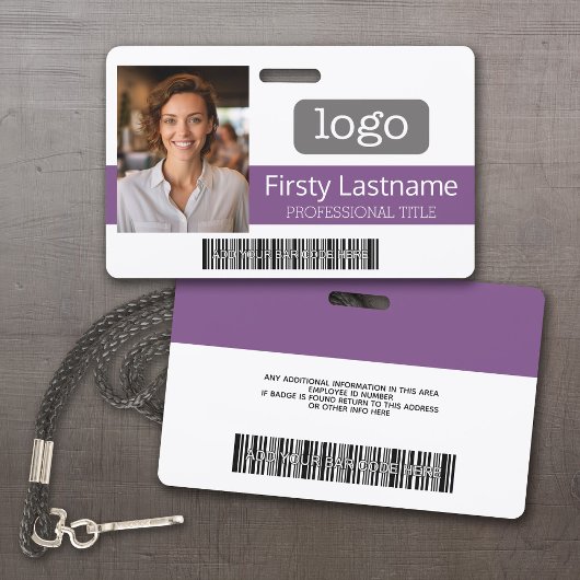 Aangepaste werknemer - foto, streepjescode, logo, badge