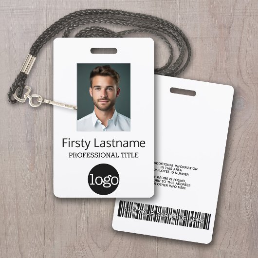 Aangepaste werknemer - Foto, streepjescode, Logo,  Badge