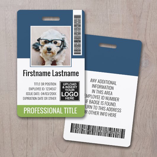 Aangepaste werknemer - Foto, streepjescode, Logo,  Badge