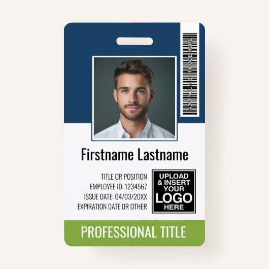 Aangepaste werknemer - Foto, streepjescode, Logo,  Badge (Voorkant)