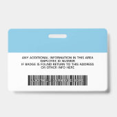 Aangepaste werknemer - Foto, streepjescode, Logo,  Badge (Achterkant)