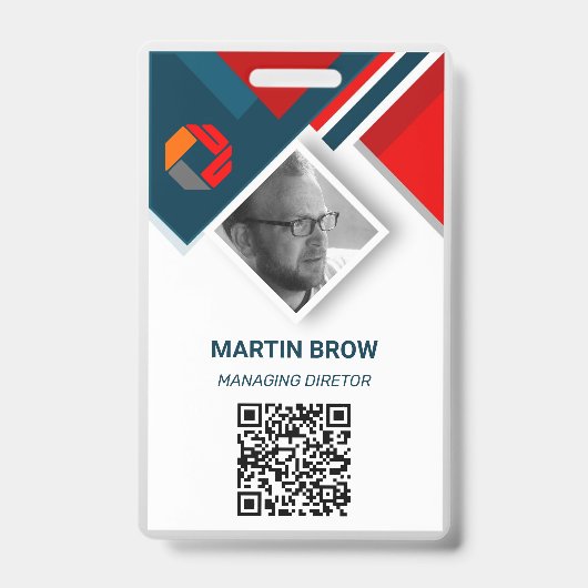 Aangepaste werknemer - Foto, streepjescode, Logo,  Badge (Voorzijde)