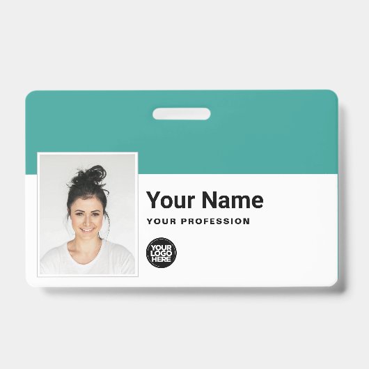 Aangepaste werknemer - Foto, streepjescode, Logo,  Badge (Voorzijde)