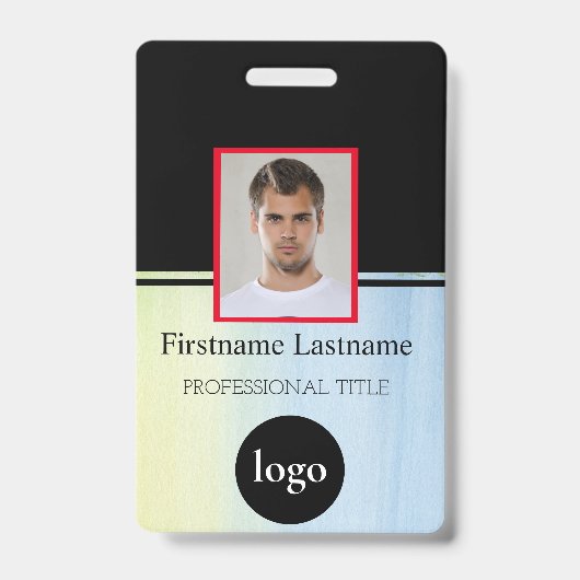 Aangepaste werknemer - Foto, streepjescode, Logo,  Badge (Voorzijde)
