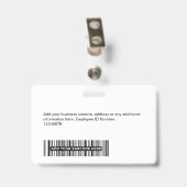 Aangepaste Werknemer - Foto, Streepjescode, Logo,  Badge (Achterkant met clip)