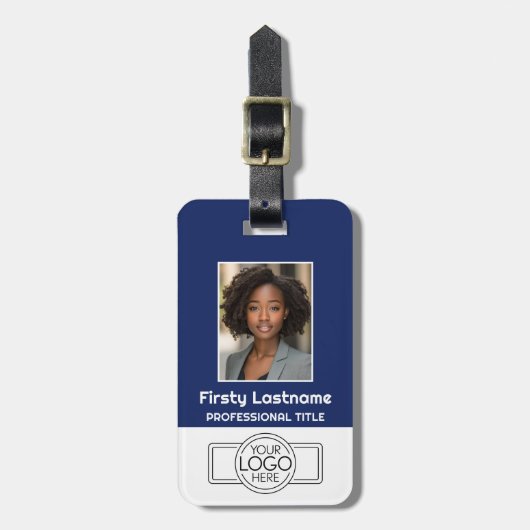 Aangepaste werknemer - Foto, streepjescode, Logo,  Bagagelabel (Voorkant verticaal)