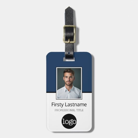 Aangepaste werknemer - Foto, streepjescode, Logo,  Bagagelabel (Voorkant verticaal)