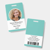 Aangepaste werknemer, foto, streepjescode, Logo, n Badge (Voor- en achterkant)