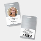 Aangepaste werknemer, foto, streepjescode, Logo, n Badge (Voor- en achterkant)