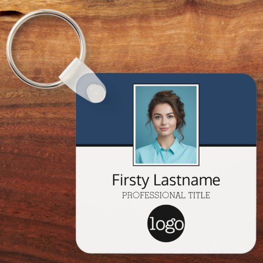 Aangepaste werknemer - Foto, streepjescode, Logo,  Sleutelhanger (Voorkant)