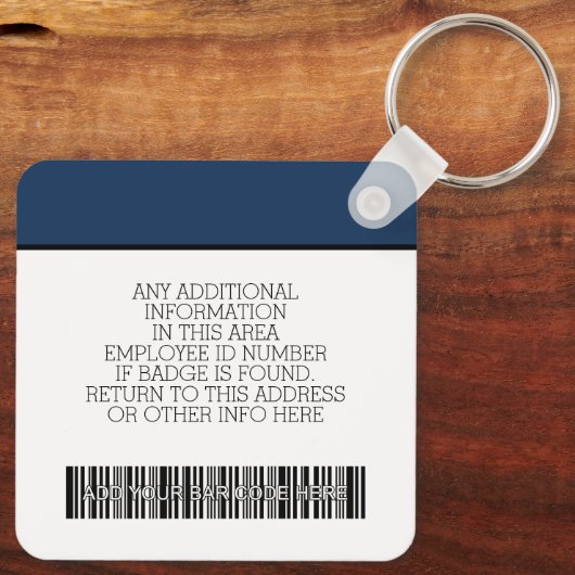 Aangepaste werknemer - Foto, streepjescode, Logo,  Sleutelhanger (Achterkant)