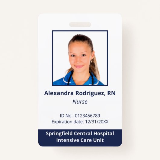 Aangepaste werknemer Foto White Blue Hospital ID Badge (Voorkant)