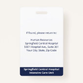 Aangepaste werknemer Foto White Blue Hospital ID Badge (Achterkant)