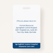 Aangepaste werknemer Foto White Blue Medical ID Badge (Achterkant)