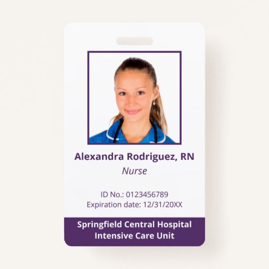 Aangepaste werknemer Foto White Paars Hospital ID Badge (Voorkant)