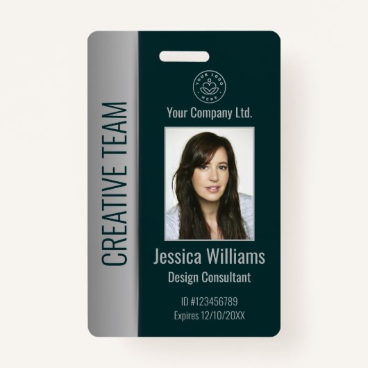 Aangepaste Werknemer Fotobalk Code Logo Naam Groen Badge (Voorkant)