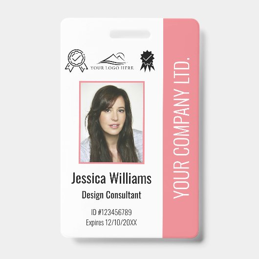 Aangepaste werknemer Fotocertificatie roze ID Badge (Front)
