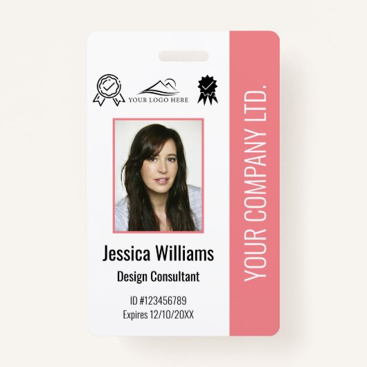 Aangepaste werknemer Fotocertificatie roze ID Badge (Voorkant)