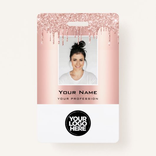 Aangepaste werknemer Glitter Drift Roos Gold Name Badge (Voorkant)