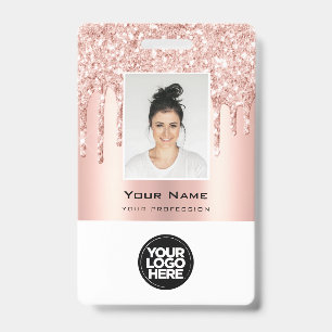 Aangepaste werknemer Glitter Drips Roos Gold Naam Badge