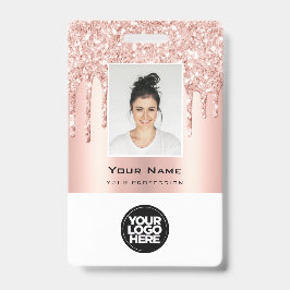 Aangepaste werknemer Glitter Drips Roos Gold Naam Badge