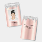 Aangepaste werknemer Glitter stuurt roze Silver-na Badge (Voor- en achterkant)