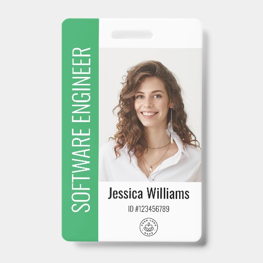 Aangepaste werknemer Grote Foto, BarCode, Logo, Na Badge (Voorzijde)
