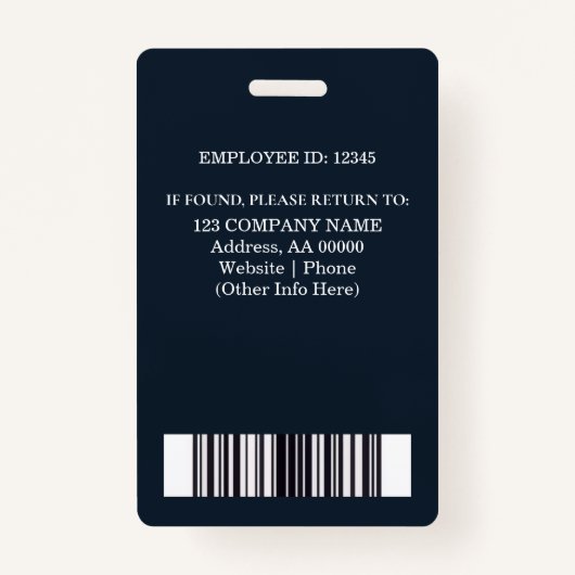 Aangepaste werknemer ID-badge met foto en barcode Badge (Achterkant)