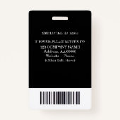 Aangepaste werknemer ID-badge met foto en barcode Badge (Achterkant)