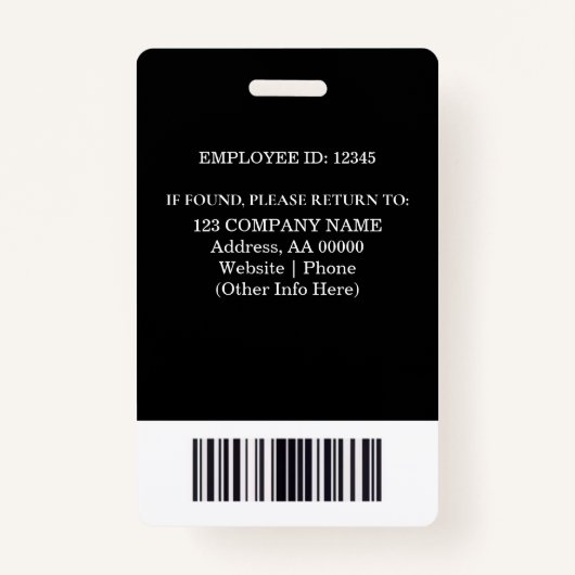 Aangepaste werknemer ID-badge met foto en barcode Badge (Achterkant)