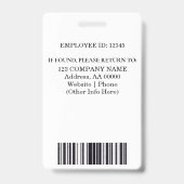 Aangepaste werknemer ID-badge met foto en barcode Badge (Back)