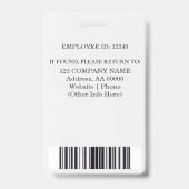 Aangepaste werknemer ID-badge met foto en barcode Badge (Back)