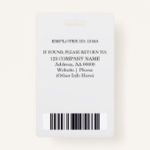 Aangepaste werknemer ID-badge met foto en barcode Badge (Achterkant)