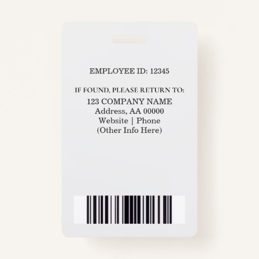 Aangepaste werknemer ID-badge met foto en barcode Badge (Achterkant)