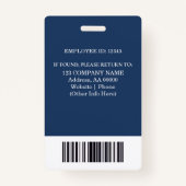Aangepaste werknemer ID-badge met foto en barcode Badge (Achterkant)