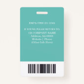 Aangepaste werknemer ID-badge met foto en barcode Badge (Achterkant)